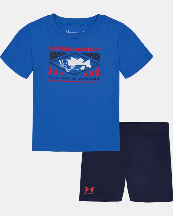 Boys' Infant UA Freedom Bass Short Sleeve & Shorts Set, Blue, pdpMainDesktop image number 0